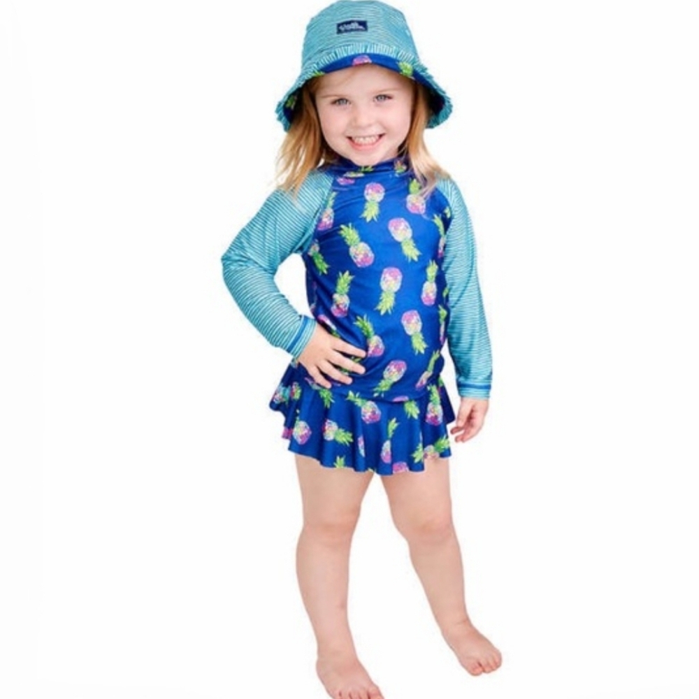 UV Skinz Kids 3 Piece Swimwear Set,  Reversible Sun Hat, Shirt , Skirt, NEW 2t